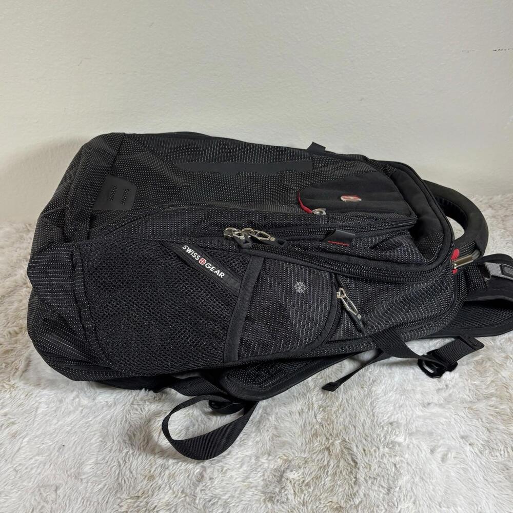 SwissGear Wenger Backpack Laptop Travel Bag Insulated Cooler Pocket Black Red - Picture 3 of 9